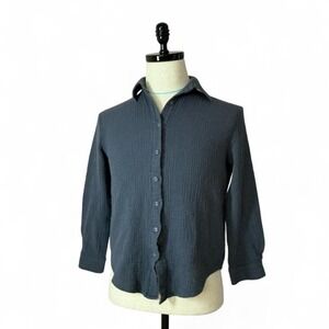 Princess Polly XX Blue Gauze Button Down‎ Shirt Relaxed Casual Top